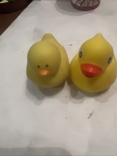 Lot 2 Yellow Rubber Duck Duckies Bath Toy Jeep Orange Bill Beak 2inches