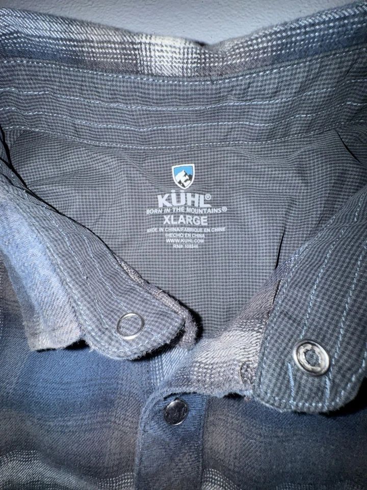 Kuhl Flannel Shirt Mens XL Pearl Snap Lowdown Plaid Blue Gray Pockets Outdoors - Image 4 of 4