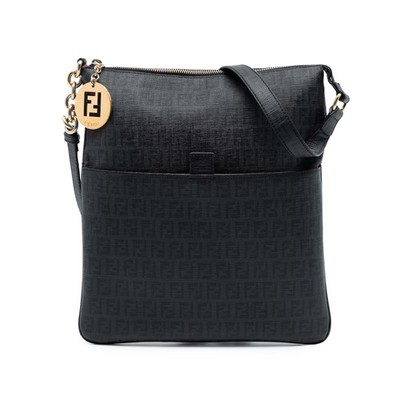 Fendi Zucchino Coated Canvas Charm Zip Crossbody | Pre-Loved | Authenticated