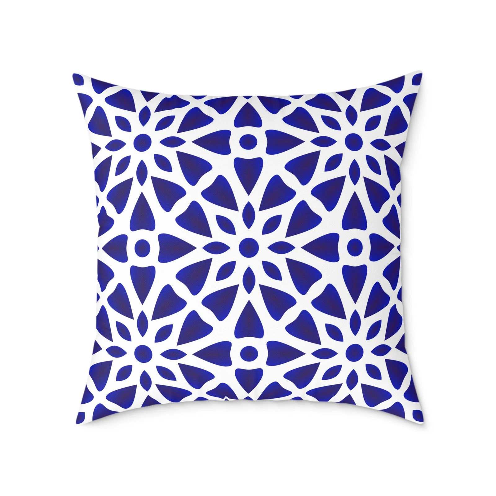 Navy Moroccan Tile Pattern Square Poly Canvas Pillow Geometric Decorative Throw