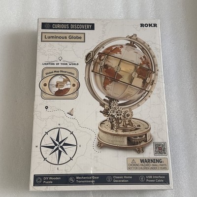 ROKR Holz leuchtender Globus Zum Selbermachen Puzzle Kit-3D mechanisches Modell mit USB-Licht