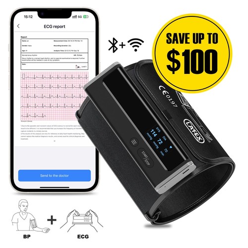WiFi Blood Pressure Monitor with 3-Fold Measurement Function, AI EKG Monitor