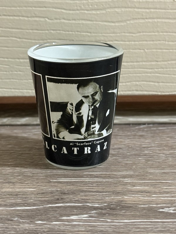 Alcatraz Shot Glass Inmate Prison San Francisco Al Capone Birdman Black White