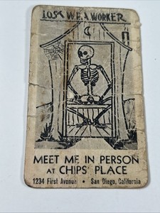 1940 Pocket Calendar Card-Chips' Place-San Diego, CA-"Lost W.P.A. Worker"