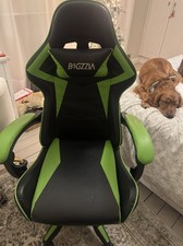 Gaming Chair Green & Black Reclines & Locks Swivels Arm Rests Head Rest Wheels