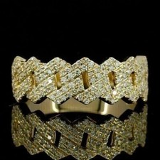 Men's 2Ct Round Cut White Moissanite Fancy Ring 14K Yellow Gold Plated