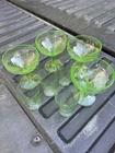 Vintage Green Depression Style Glassware Set 4 Coupe Glasses & 4 Small Tumblers