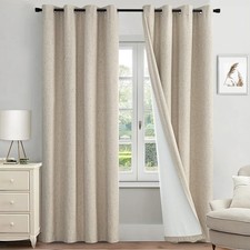 Linen Textured 100 Blackout Curtains for Bedroom 84 Inches Long Beige Therma...