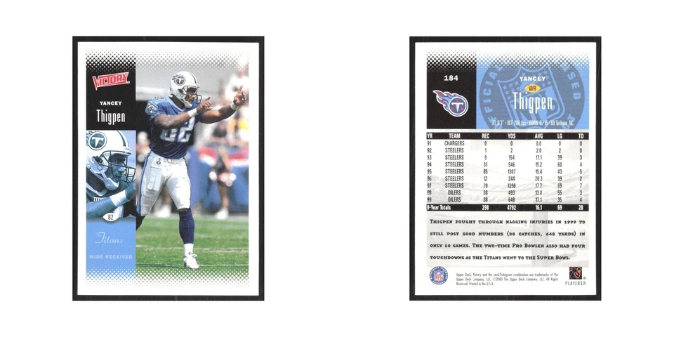 2000 Upper Deck Victory Yancey Thigpen Titans #184 - Image 3 of 3