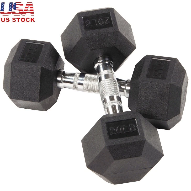 Rubber Hex Dumbbells 20 lbs Non-Slip Grip Pair Strength Training Home Gym New