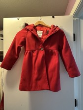 Cat Jack Girls Red Hooded Faux Fur Trim Mid-Length Coat Polyester Size S