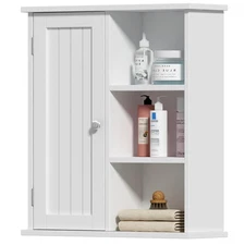 Bathroom Wall Cabinet, Medicine Cabinet with Door and 3 Open Shelves, Wall Mo...