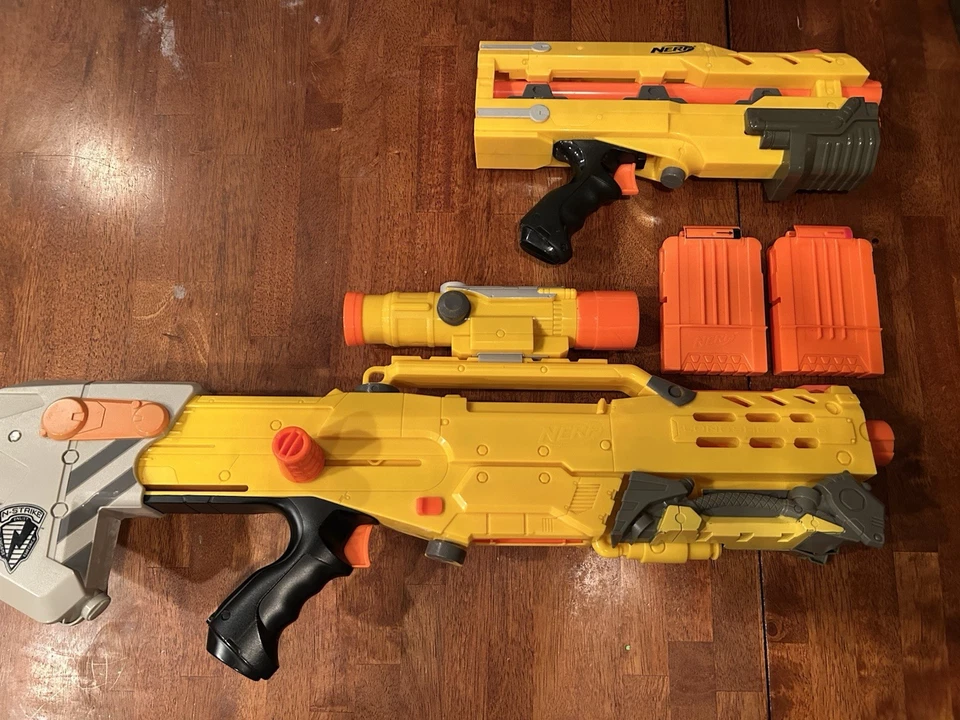 Nerf Yellow Longshot CS-6 Sniper Rifle Darts Gun 3 in 1 Blaster w 2 Clips Scope - Image 4 of 4