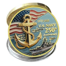 U.S. Navy 250th Anniversary Coin 1775-2025 Anchor Aircraft Carrier Golden Medal