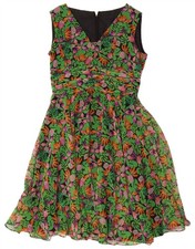 VINTAGE Womens Sleeveless A-Line Dress UK 14 Medium Green Floral CB25