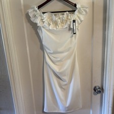 Xscape Women's Ruffled Off-the-Shoulder Sheath Dress - Ivory - 8 NEW WITH TAGS