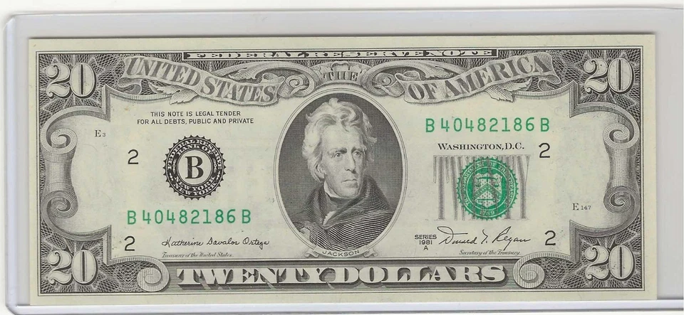 $20 PAIR 1981 serial number pair B 40482185 B and B40482186 B - Image 2 of 4