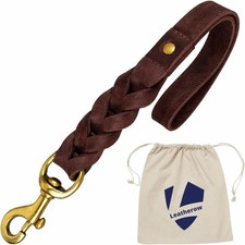 Leather Short Dog Leash 15 Inch - Short Dog Traffic Lead for Lar Dogs