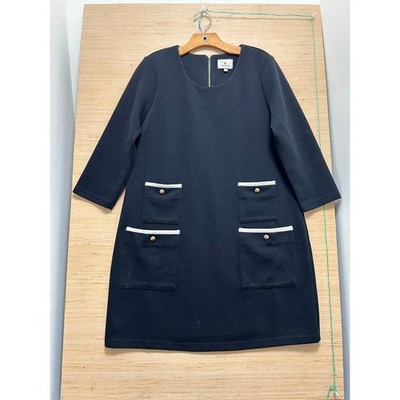 Tuckernuck Navy Blue Gold Button Pocket Shift Dress 3/4 Sleeve Size L | eBay