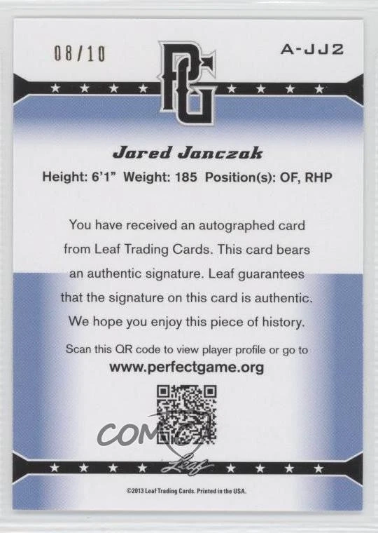 2013 Leaf Perfect Game Showcase Auto Green /10 Jared Janczak #A-JJ2 Auto - Image 2 of 2