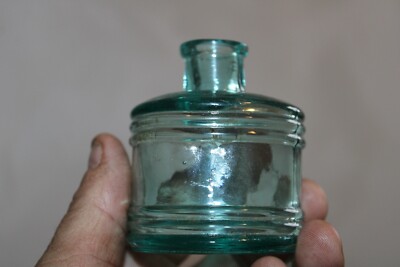 Antique, Large, Mint Blue, Spindle, Desk Top, Ink Well, Item # A - 3645