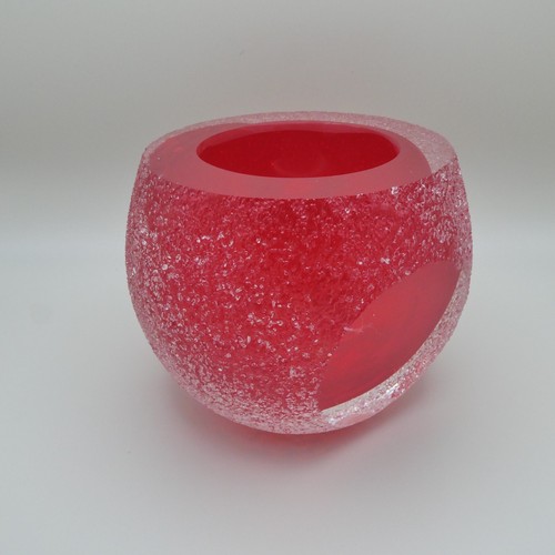 Red Sommerso Geode Candle Holder Tealight Votive Clear Frosted Sugar Texture 4" - Picture 5 of 19