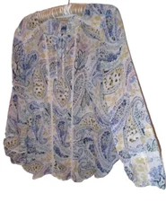 Lucky Brand Top M Boho Hippie Cottagecore Silky Sheer Lace Trim Peasant Shirt