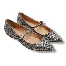 J. Crew Collection Mary Jane Flats Embellished Glitter Silver Women  s Size 7.5