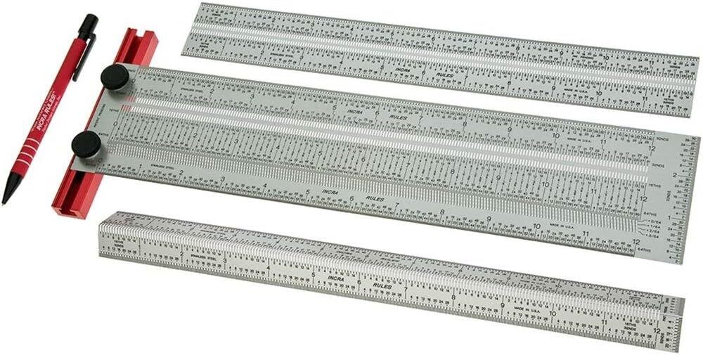 IRSET12 12" Marking Rule Set Rulers T-square,T-rule 1/32 In Graduation Range