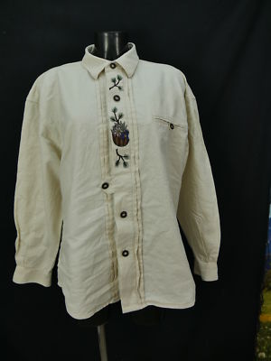 Size L costume shirt beige dense linen with Edelweiss embroidery TH1023