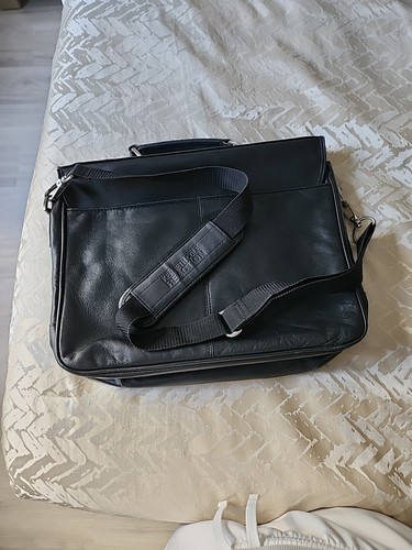 Kenneth Cole Reaction 16 Inch Laptop Briefcase Man Bag Colombian Leather Black - Picture 2 of 4
