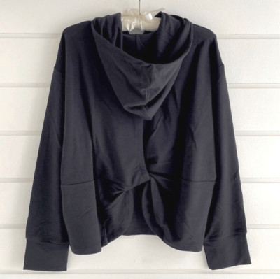 New Balance Black Short Evolv Twist Open Back Knit Hoodie Sweatshirt Size L NWT