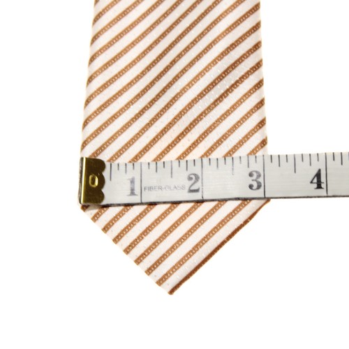 Italo Ferretti NWT Neck Tie in White with Brown Stripes and Dots 100% Silk - Picture 5 of 10