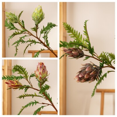 Artificial Protea Cynaroides (King Protea) & Globe Artichoke Stems (set of 2)