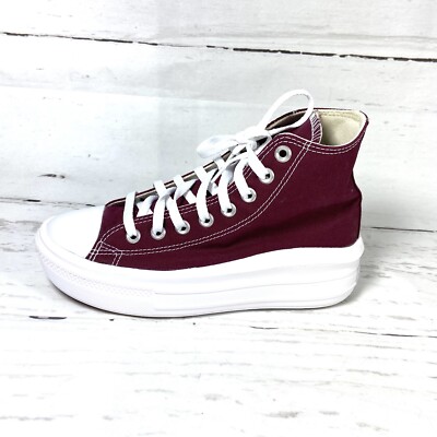 Converse Shoes Women’s Red CTAS Move Hi Chuck Taylor Platform Lace Chunky 