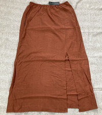 New Look Midi Skirt Textured Split Hem UK 12 EU 40 Rust BNWT