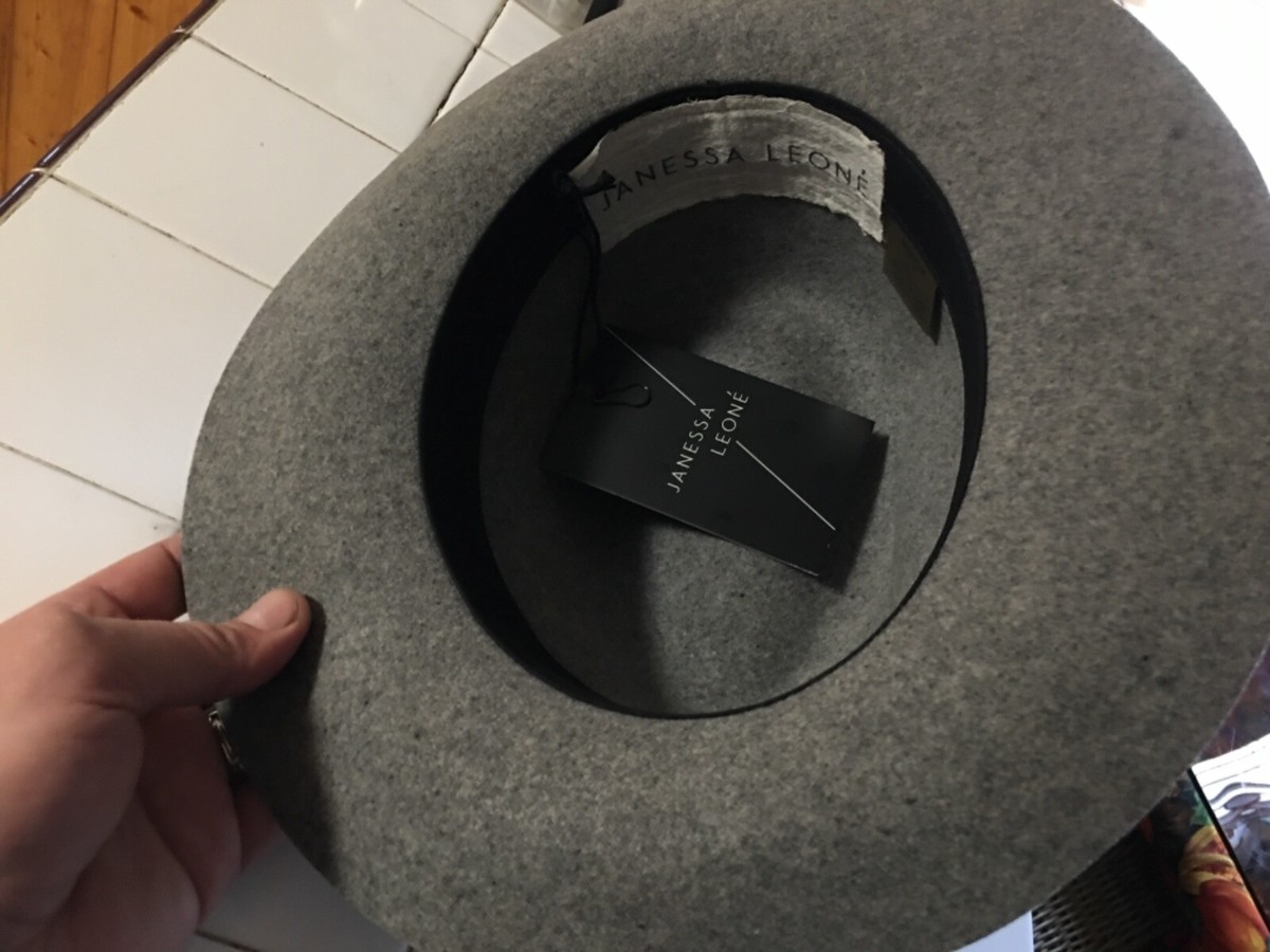 Janessa Leone light grey fedora with cream leather band Janessa Leone Hats | The RealReal main image 3