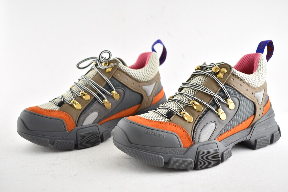 Gucci Flashtrek Journey Grey Orange Low Top Lace Hiker Boot