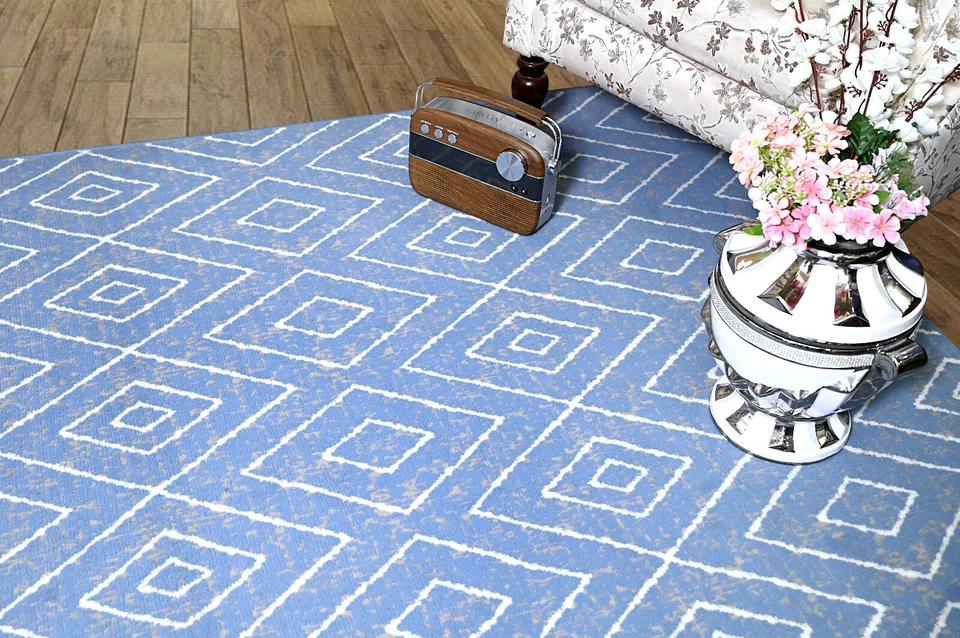Diamond Geometric - 2'x4', Light Blue, Moroccan Transitional Area Rug - 517 - Image 2 of 4