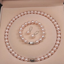 Schmuckset rosa Perlenkette Armband Ohrringe ...
