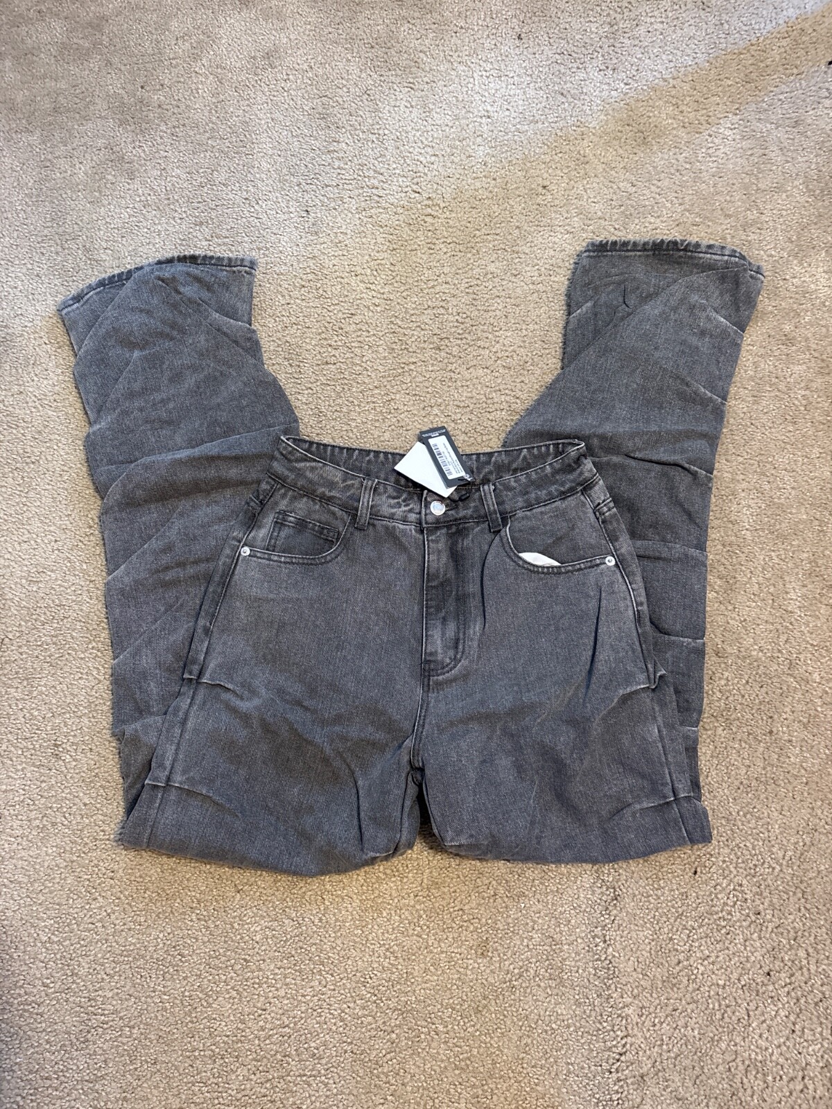 Pretty Little Thing Tall Ruched Straight Jeans Grey Wash US 0 UK 4 New with tags