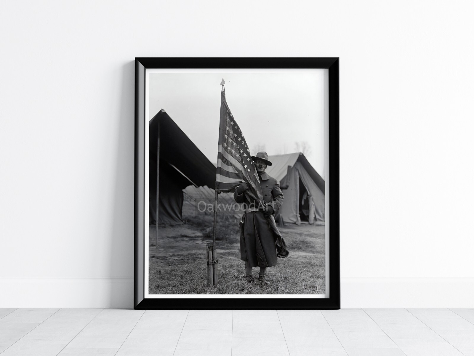 WW1 BLACK SOLDIER with AMERICAN FLAG, Patriotic Pose, Vintage Photo Reprint