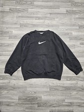 Vintage Nike Middle Center Swoosh Crewneck Sweatshirt Silver Tag L Faded Black