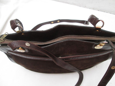 Sac à Main AGOSTINO Vintage - Cuir Et Daim Marron - Occasion - Style Porté épaule