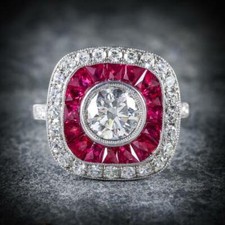 1Ct White Round Stones Bezel Set Vintage Art Deco Ring Solid 925 Sterling Silver