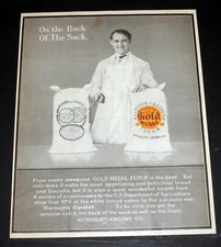 1904 OLD MAGAZINE PRINT AD, WASHBURN-CROSBY GOLD MEDAL FLOUR, BACK OF THE SACK!