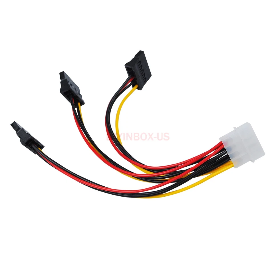 2x 4 Pin Male IDE Molex to 3 SATA Female Splitter HDD Power Adapter Cable - Image 3 of 4