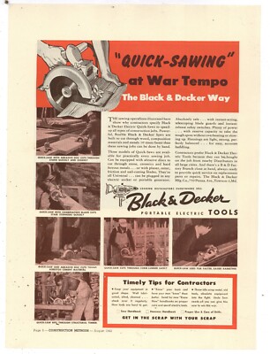 1943 Black & Decker Tools Ad: Quick Saws Pictured on the Job - Towson, Maryland