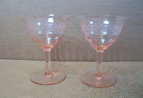 Set of 2 Pink Depression Glass ~ Champagne/Sherbert Glass ~ 5" Tall