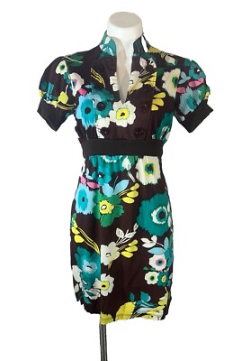 BeBop Be You Be Free Sheath dress Women's Size Medium Brown teal & Yellow  floral | eBay
